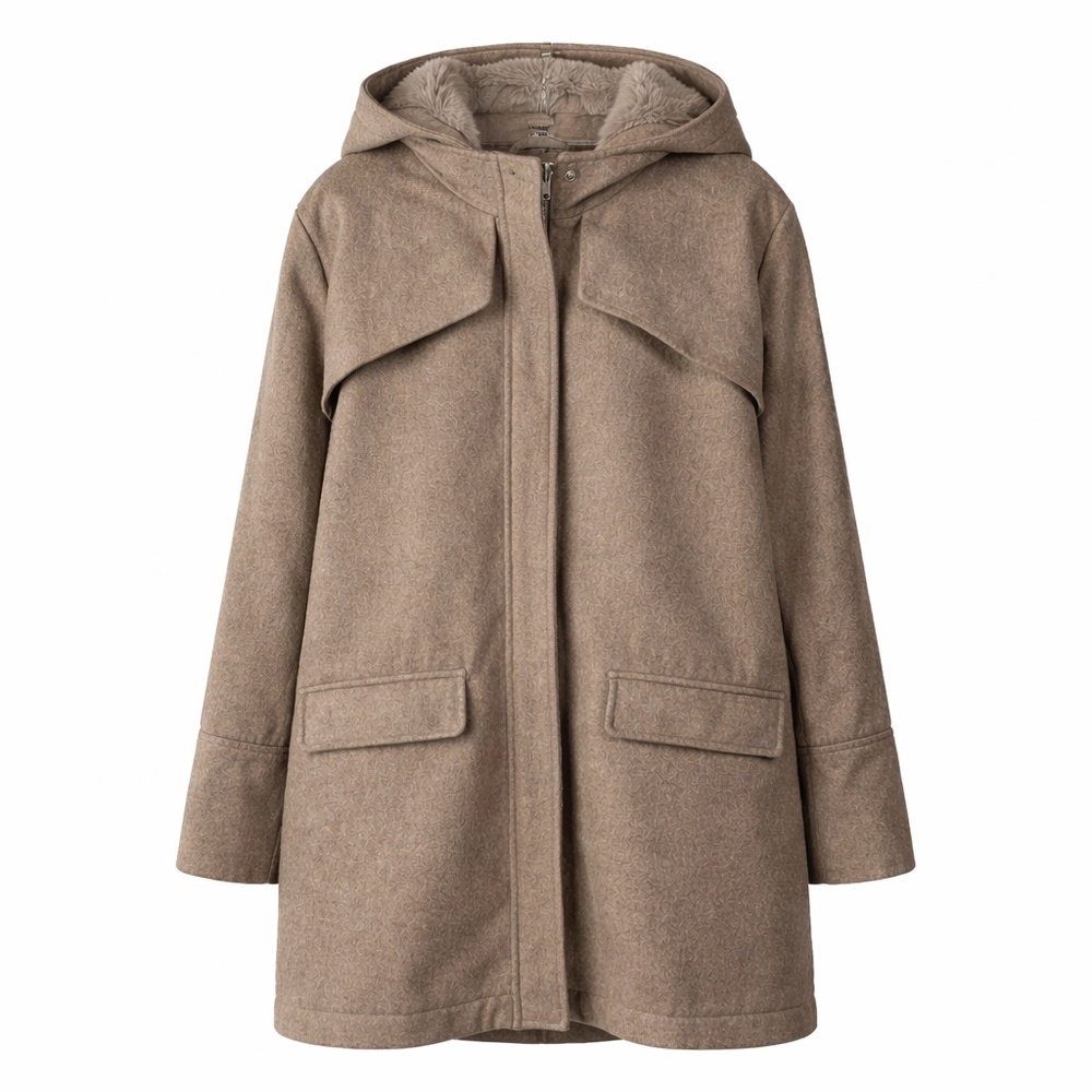 A New Day Hooded Wool Blend Coat Tailored Zip Front Classic Taupe